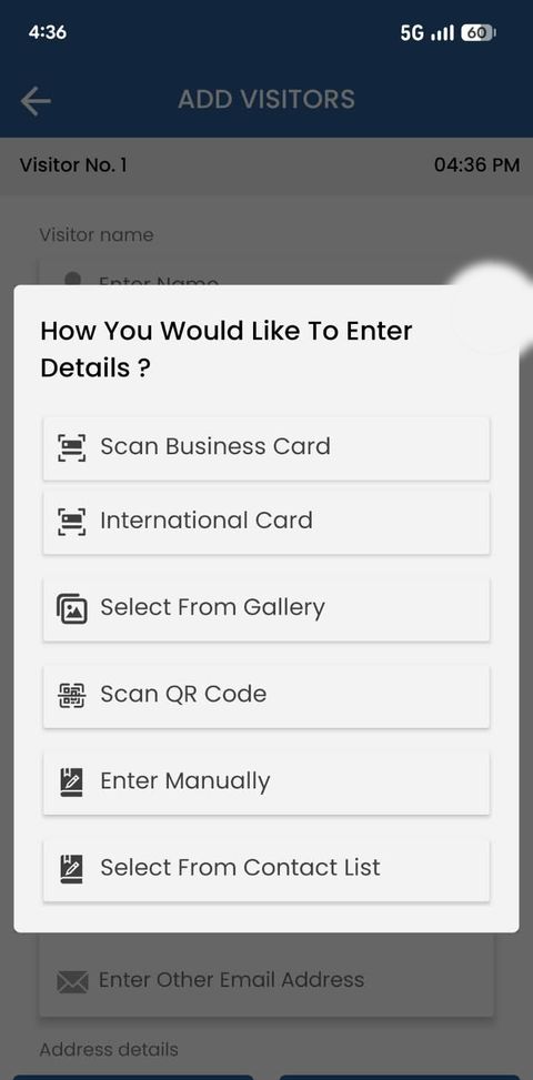 Choose how to enter visitor details