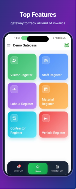 Visitor entry screen gatepass software India